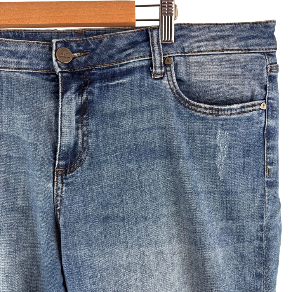 Kut from the Kloth Jeans Women 16 Blue Ankle Straight Leg Distressed Raw Hem